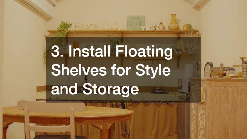 a counter and a floating shelf